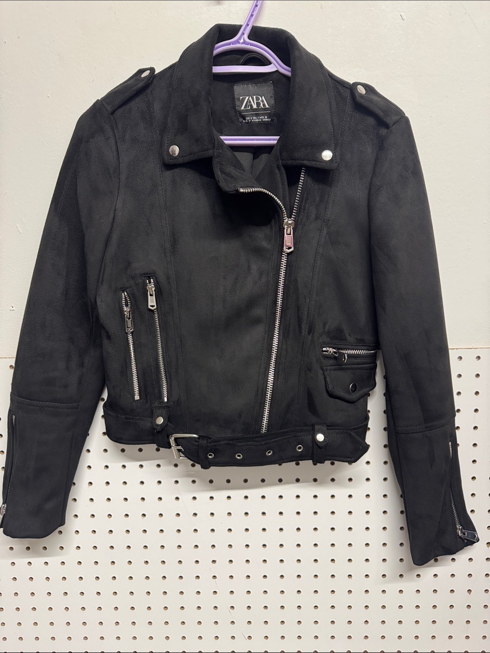 Zara Black Suede-Look Biker Jacket